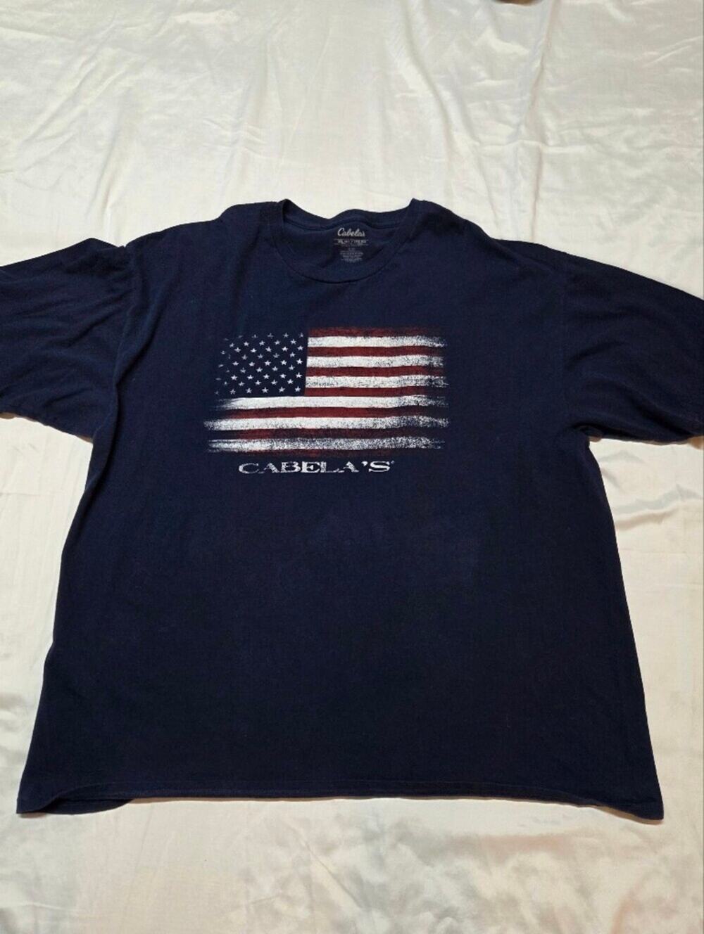 Cabela's Navy Short-Sleeve Tee with Distressed American Flag